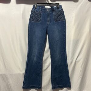 Sam Edelman Dark Blue Flare Jeans with Quilted Pockets